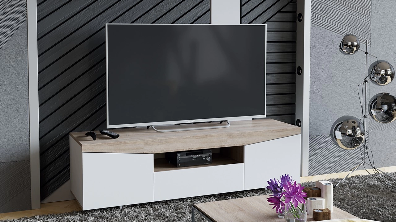 Тумба ТВ тип 1 (Белый Ясень/ Дуб Сонома)/Ш-1600 × В-484 × Г-450 мм