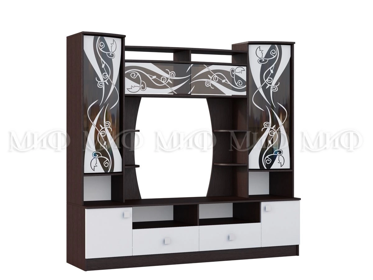 Гостиная Жасмин №1 МДФ Венге/Белый Глянец (Ш-2000 × В-1900 × Г-520 мм)
