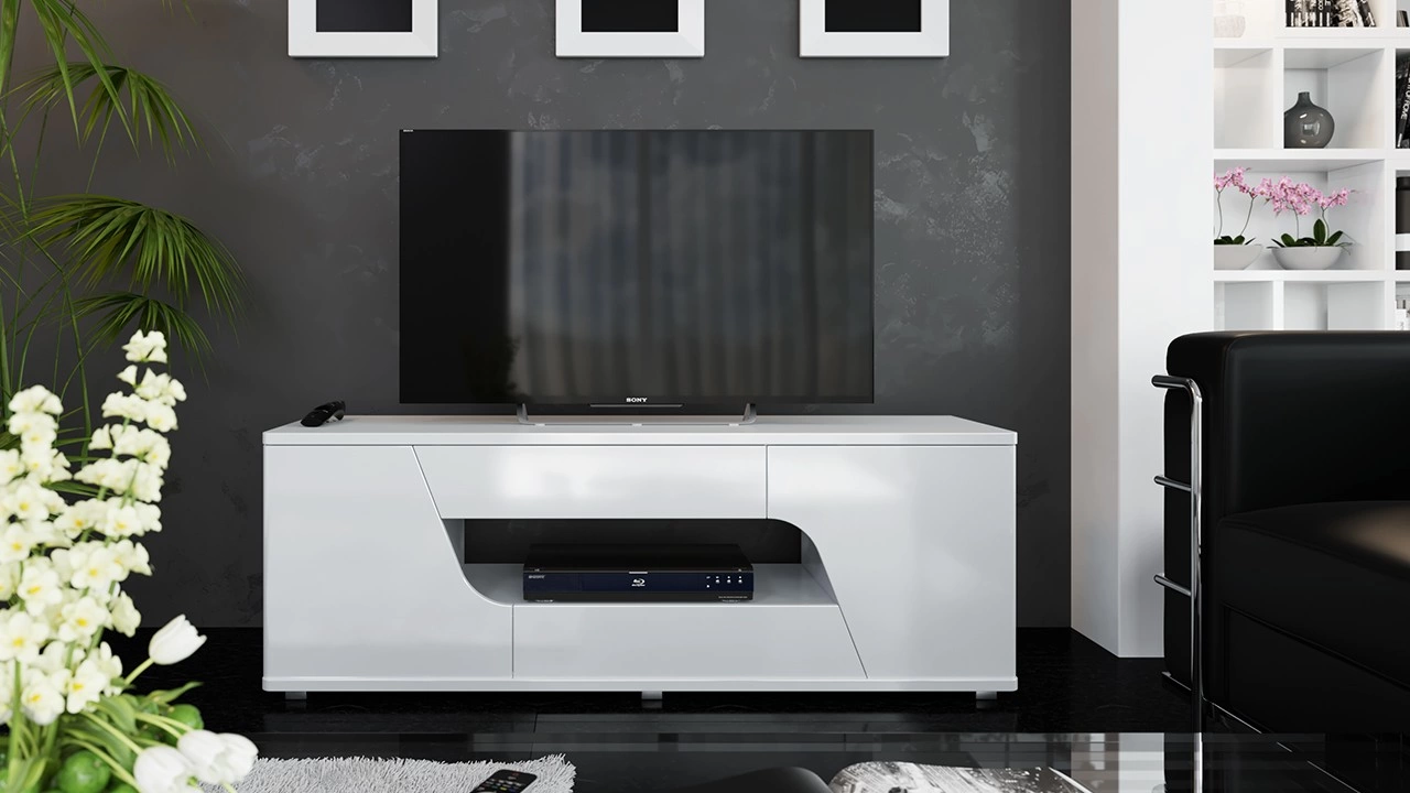 Тумба ТВ тип 5 «Diamond» (Белый глянец)/Ш-1402 × В-493 × Г-395 мм