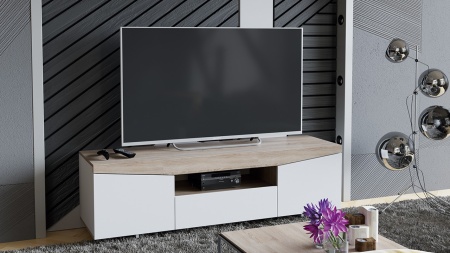 Тумба ТВ тип 1 (Белый Ясень/ Дуб Сонома)/Ш-1600 × В-484 × Г-450 мм