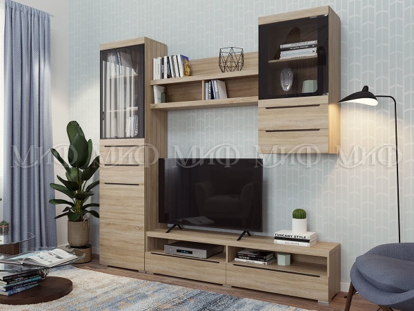 Гостиная Эвлин МДФ №2 (Ш-2224 x В-2150 x Г-378 мм)/Разные Цвета