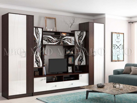 Гостиная Жасмин МДФ №2 Венге/Белый Глянец (Ш-3400 × В-2200 × Г-520 мм)